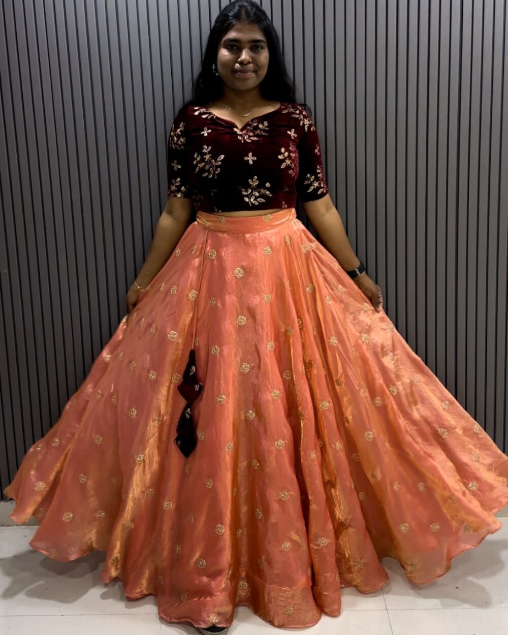 2 in 1 peach lehenga