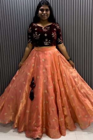 2 in 1 peach lehenga
