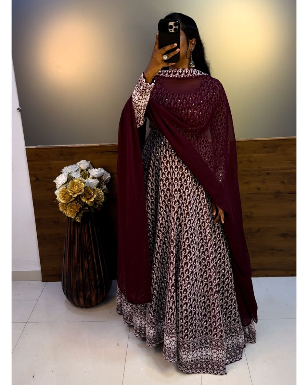 1 Nandhini Gown - Wine - Image 4