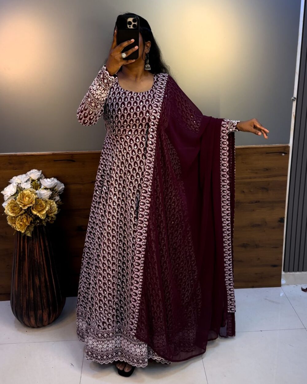 1 Nandhini Gown - Wine - Image 2